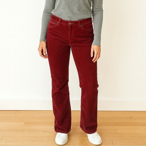 Vtg Express Corduroy Maroon Jeans Pants 6 Low Rise Bootcut Flare Made In Hong Ko - Picture 1 of 10